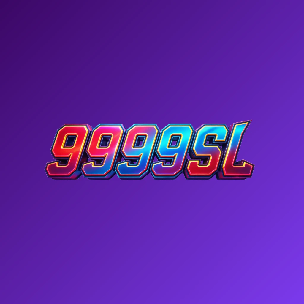 Logo gaming 9999SL dengan huruf 3D tebal, warna energik, dan desain modern bergaya esports, latar belakang transparan, komposisi horizontal lebar untuk header situs web